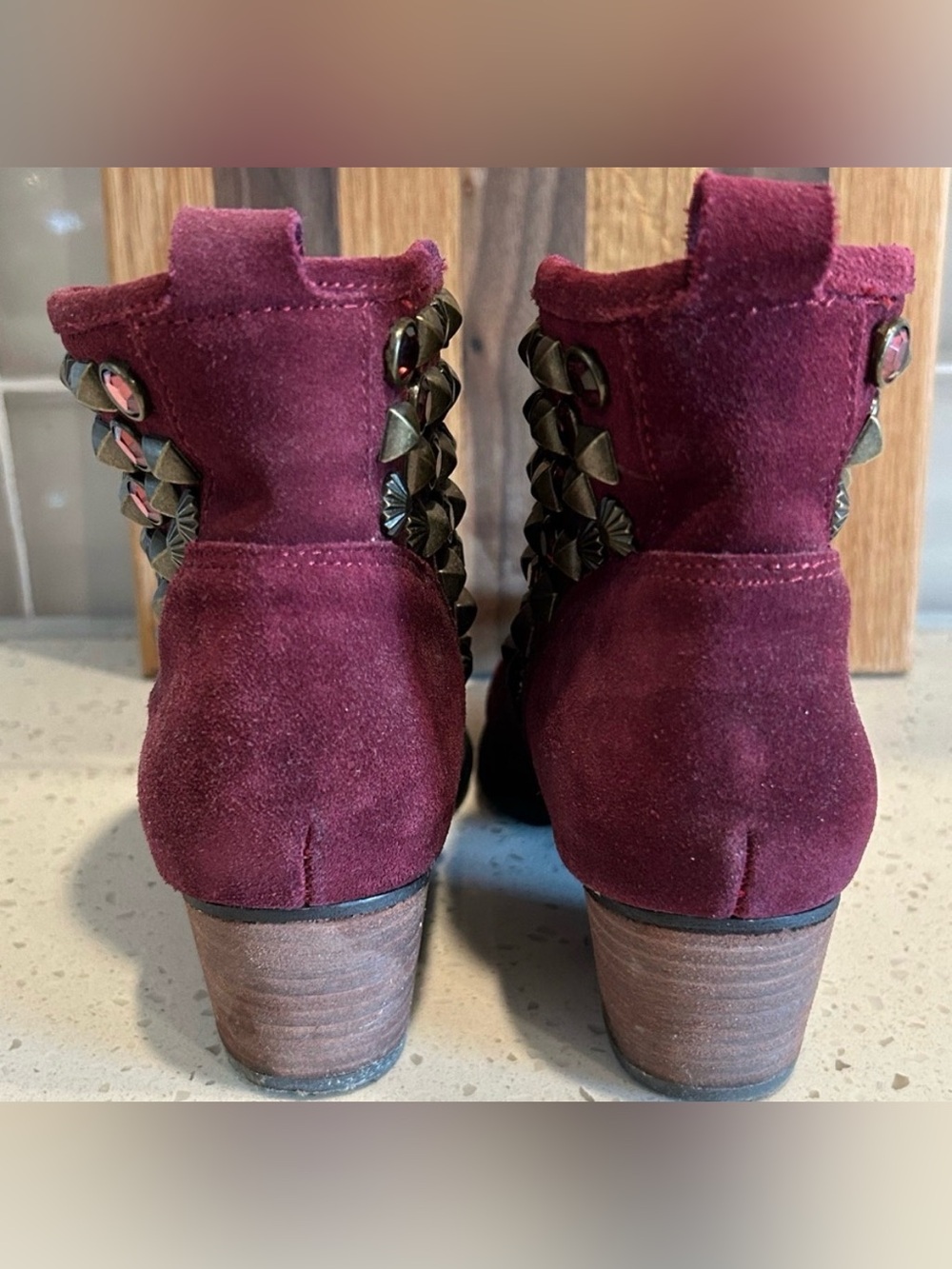 Chinese Laundry Burgundy Suede Studded Ankle Booties - Picture 4 of 4